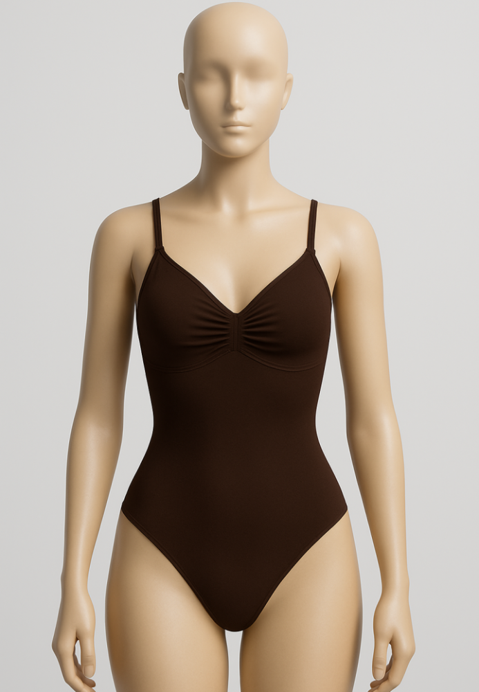 Body Modelator Tanga cu Bretele Subțiri Reglabile,Culoare Maro,Engros